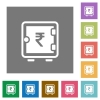 Indian Rupee strong box flat icons on simple color square backgrounds - Indian Rupee strong box square flat icons