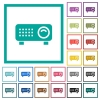 Video projector flat color icons with quadrant frames on white background - Video projector flat color icons with quadrant frames