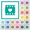 Favorite movie flat color icons with quadrant frames on white background - Favorite movie flat color icons with quadrant frames