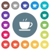 Cup of coffee flat white icons on round color backgrounds. 17 background color variations are included. - Cup of coffee flat white icons on round color backgrounds