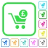 Checkout with Pound cart vivid colored flat icons - Checkout with Pound cart vivid colored flat icons in curved borders on white background