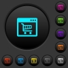 Webshop application dark push buttons with vivid color icons on dark grey background - Webshop application dark push buttons with color icons