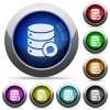 Database messages icons in round glossy buttons with steel frames - Database messages round glossy buttons