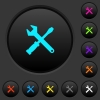 Tool kit dark push buttons with color icons - Tool kit dark push buttons with vivid color icons on dark grey background