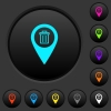 Delete GPS map location dark push buttons with color icons - Delete GPS map location dark push buttons with vivid color icons on dark grey background