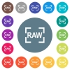 Camera raw image mode flat white icons on round color backgrounds. 17 background color variations are included. - Camera raw image mode flat white icons on round color backgrounds