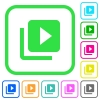 Video library vivid colored flat icons in curved borders on white background - Video library vivid colored flat icons