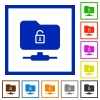 FTP unlock flat color icons in square frames on white background - FTP unlock flat framed icons