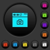 Capture browser screen dark push buttons with vivid color icons on dark grey background - Capture browser screen dark push buttons with color icons