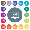 Spyware scanning flat white icons on round color backgrounds - Spyware scanning flat white icons on round color backgrounds. 17 background color variations are included.