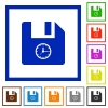 File time flat framed icons - File time flat color icons in square frames on white background