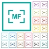 Camera manal focus mode flat color icons with quadrant frames on white background - Camera manal focus mode flat color icons with quadrant frames