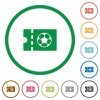 Soccer discount coupon flat icons with outlines - Soccer discount coupon flat color icons in round outlines on white background