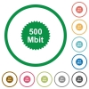 500 mbit guarantee sticker flat icons with outlines - 500 mbit guarantee sticker flat color icons in round outlines on white background