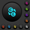 Euro Pound money exchange dark push buttons with vivid color icons on dark grey background - Euro Pound money exchange dark push buttons with color icons