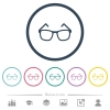 Eyeglasses flat color icons in round outlines. 6 bonus icons included. - Eyeglasses flat color icons in round outlines