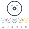 Camera aperture setting flat color icons in round outlines. 6 bonus icons included. - Camera aperture setting flat color icons in round outlines