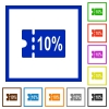 10 percent discount coupon flat color icons in square frames on white background - 10 percent discount coupon flat framed icons