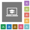 Webinar on laptop square flat icons - Webinar on laptop flat icons on simple color square backgrounds