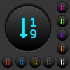Ascending numbered list dark push buttons with vivid color icons on dark grey background - Ascending numbered list dark push buttons with color icons