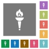 Torch flat icons on simple color square backgrounds - Torch square flat icons