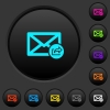 Export mail dark push buttons with vivid color icons on dark grey background - Export mail dark push buttons with color icons