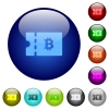 Bitcoin discount coupon icons on round color glass buttons - Bitcoin discount coupon color glass buttons