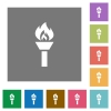 Torch flat icons on simple color square backgrounds - Torch square flat icons