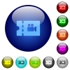 Movie discount coupon color glass buttons - Movie discount coupon icons on round color glass buttons