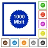 1000 mbit guarantee sticker flat framed icons - 1000 mbit guarantee sticker flat color icons in square frames on white background