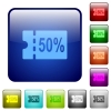 50 percent discount coupon color square buttons - 50 percent discount coupon icons in rounded square color glossy button set