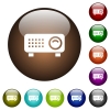 Video projector color glass buttons - Video projector white icons on round color glass buttons