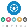 Soccer ball flat white icons on round color backgrounds. 6 bonus icons included. - Soccer ball flat round icons