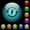 Renewable energy icons in color illuminated spherical glass buttons on black background. Can be used to black or dark templates - Renewable energy icons in color illuminated glass buttons