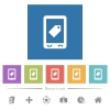 Mobile label flat white icons in square backgrounds - Mobile label flat white icons in square backgrounds. 6 bonus icons included.