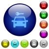 Car rental icons on round color glass buttons - Car rental color glass buttons