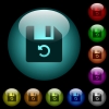Undo last file operation icons in color illuminated spherical glass buttons on black background. Can be used to black or dark templates - Undo last file operation icons in color illuminated glass buttons