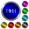 Emergency call 911 icons on round luminous coin-like color steel buttons - Emergency call 911 luminous coin-like round color buttons