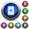 Diamond card symbol round glossy buttons - Diamond card symbol icons in round glossy buttons with steel frames