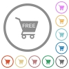 Free shopping cart flat icons with outlines - Free shopping cart flat color icons in round outlines on white background