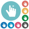 Right handed move right gesture flat white icons on round color backgrounds - Right handed move right gesture flat round icons