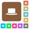 Silk hat flat icons on rounded square vivid color backgrounds. - Silk hat rounded square flat icons