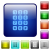 Numeric keypad icons in rounded square color glossy button set - Numeric keypad color square buttons