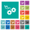 Oiler can and gears multi colored flat icons on plain square backgrounds. Included white and darker icon variations for hover or active effects. - Oiler can and gears square flat multi colored icons