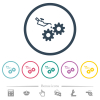 Oiler can and gears flat color icons in round outlines. 6 bonus icons included. - Oiler can and gears flat color icons in round outlines