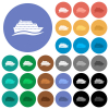 Cruise ship with wave multi colored flat icons on round backgrounds. Included white, light and dark icon variations for hover and active status effects, and bonus shades. - Cruise ship with wave round flat multi colored icons