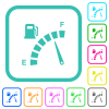 Fuel gauge vivid colored flat icons in curved borders on white background - Fuel gauge vivid colored flat icons