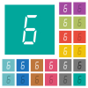 digital number six of seven segment type multi colored flat icons on plain square backgrounds. Included white and darker icon variations for hover or active effects. - digital number six of seven segment type square flat multi colored icons