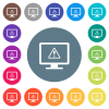 Display warning flat white icons on round color backgrounds. 17 background color variations are included. - Display warning flat white icons on round color backgrounds