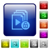 Unlock playlist icons in rounded square color glossy button set - Unlock playlist color square buttons